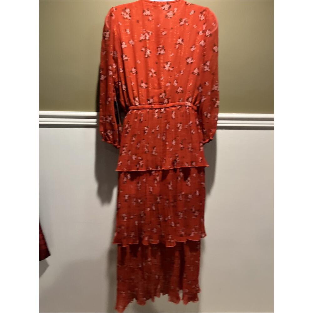 Alice Blue NWT Rust Orange Floral Ruffled V Neck Long Dress 3/4 Balloon Sleeve - Picture 9 of 11